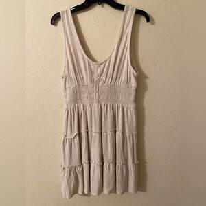 NWT sleeveless smocked elastic waist ruffle tiered linen blend dress beach large